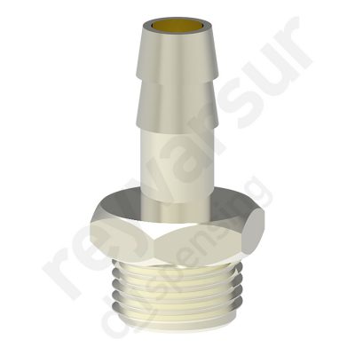 Espiga de 8 milímetros con rosca G¼″ fabricada en latón niquelado. Reyvarsur, soluciones en dispensación de bebidas, cerveza, vino, sidra, agua o soda.